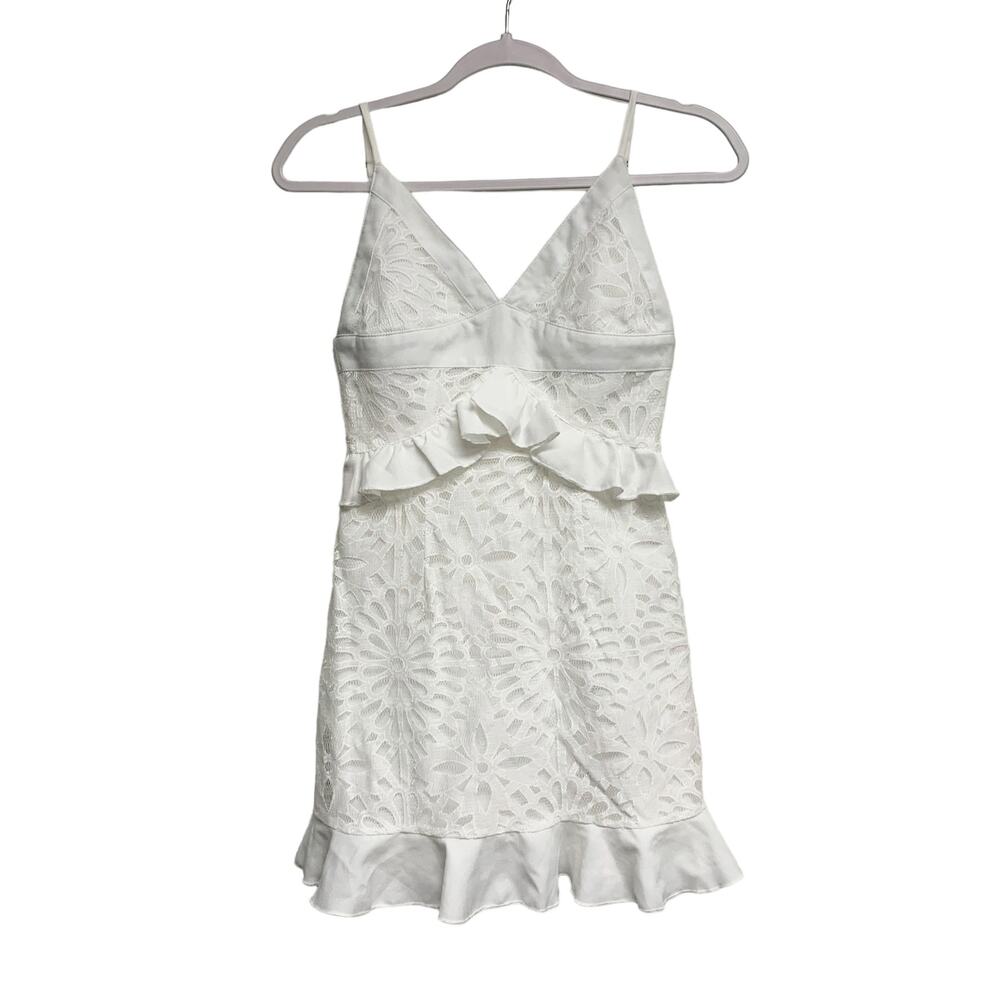 Gianni Bini Womens Size XS White Lace Ruffle Mini Dress
